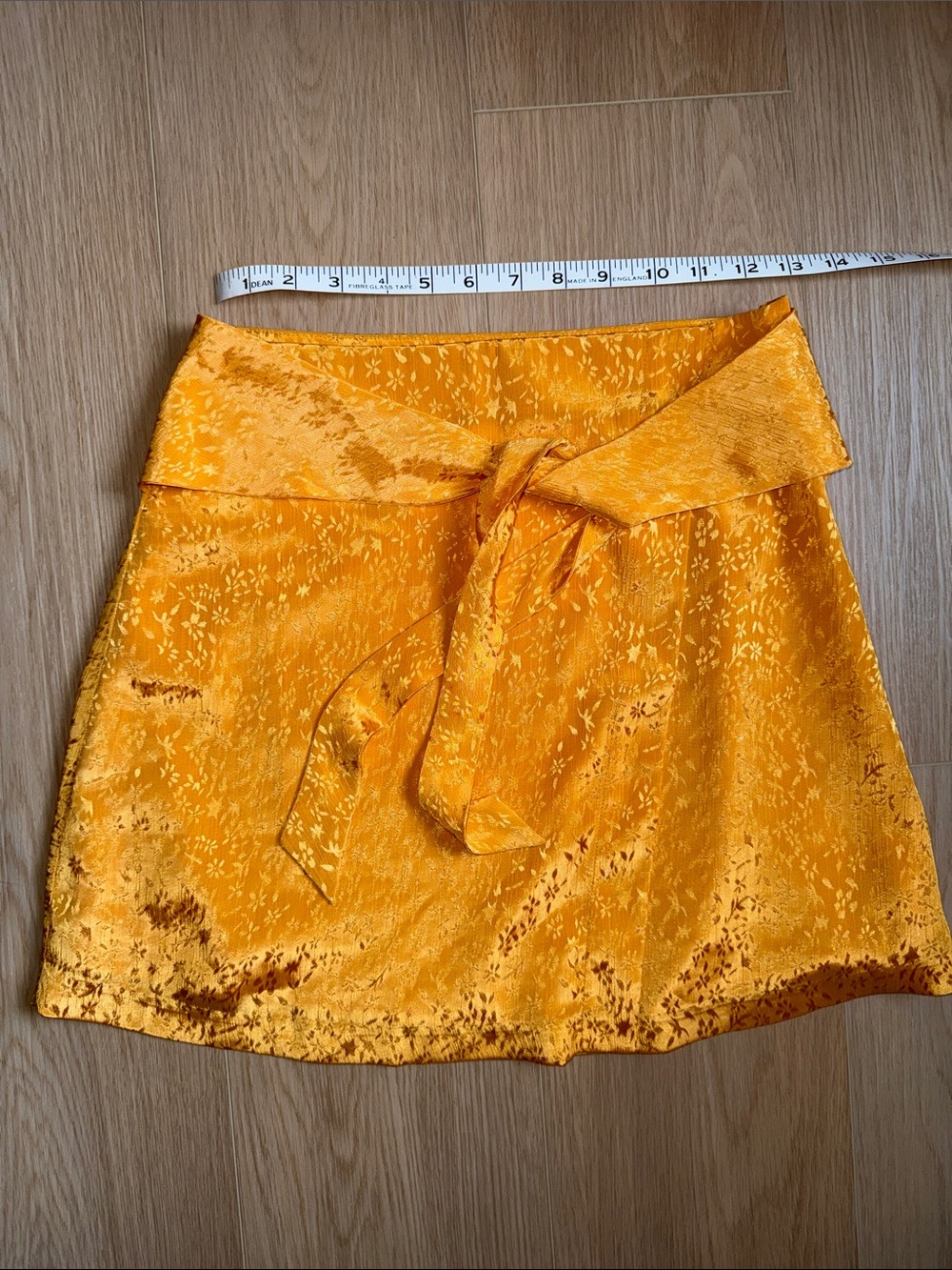 Gentle Fawn Mustard Yellow Floral Tie-Waist Satin Mini Skirt